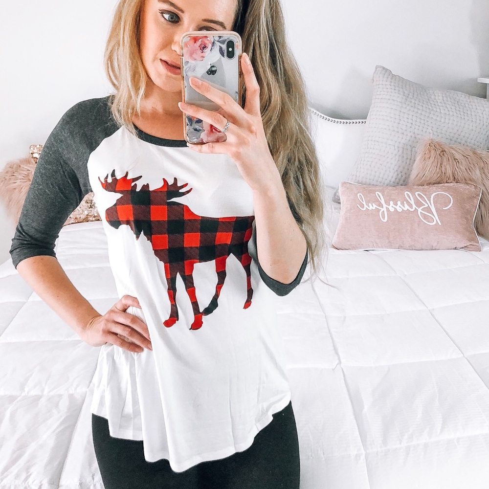 Plaid Moose Graphic Fall Holiday Top - Picture 5 of 6